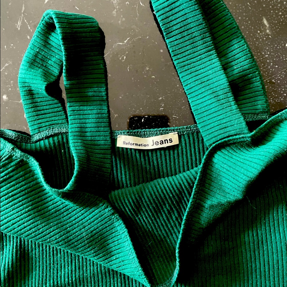 Reformation Green Ribbed Tank Top